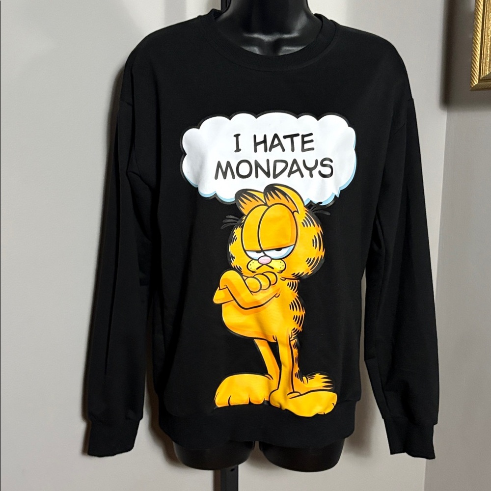 Garfield Small I Hate Mondays Black Sweatshirt Crewneck
